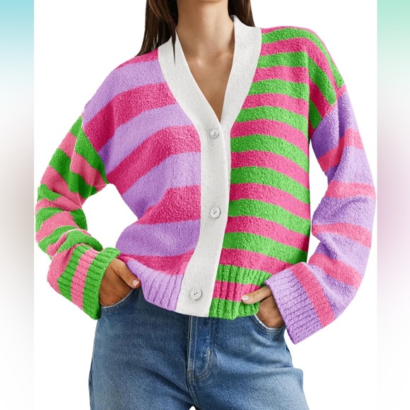 Sweaters - NEW • *THE* Perfect Colorful Striped Cardigan • Women’s Large